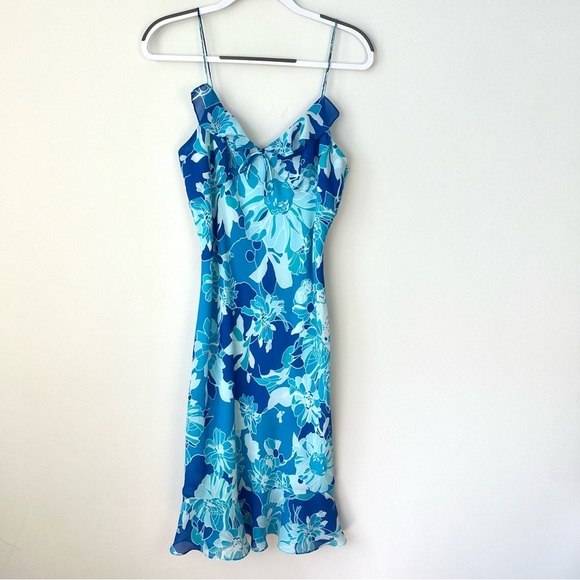 Express Y2k Blue Floral Ruffle Midi Dress - Picture 1 of 5